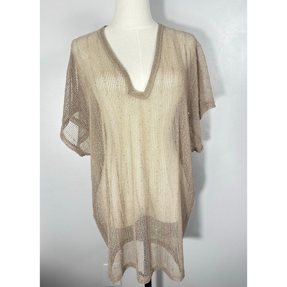 Boho Sequin Mesh Knit Cover Up Tunic Sheer Shimmer Kaftan Festival Beach OSFM